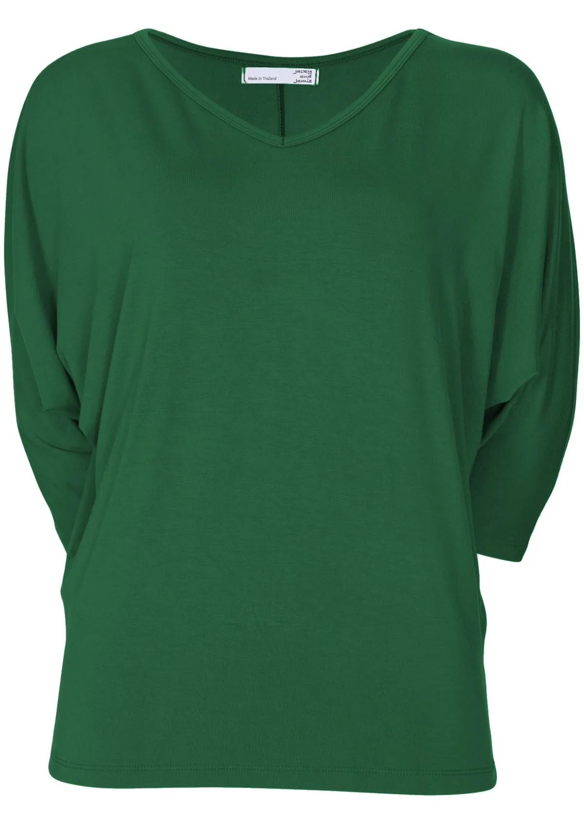 3/4 Sleeve V-neck Batwing Top Forest Green