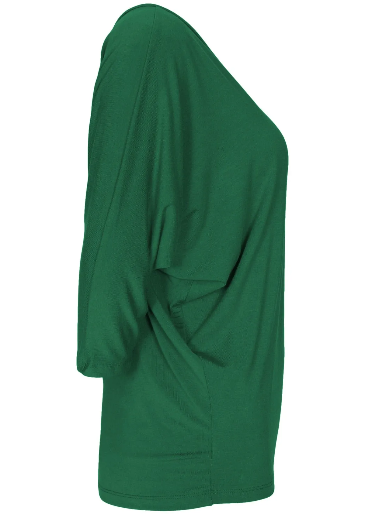 3/4 Sleeve V-neck Batwing Top Forest Green