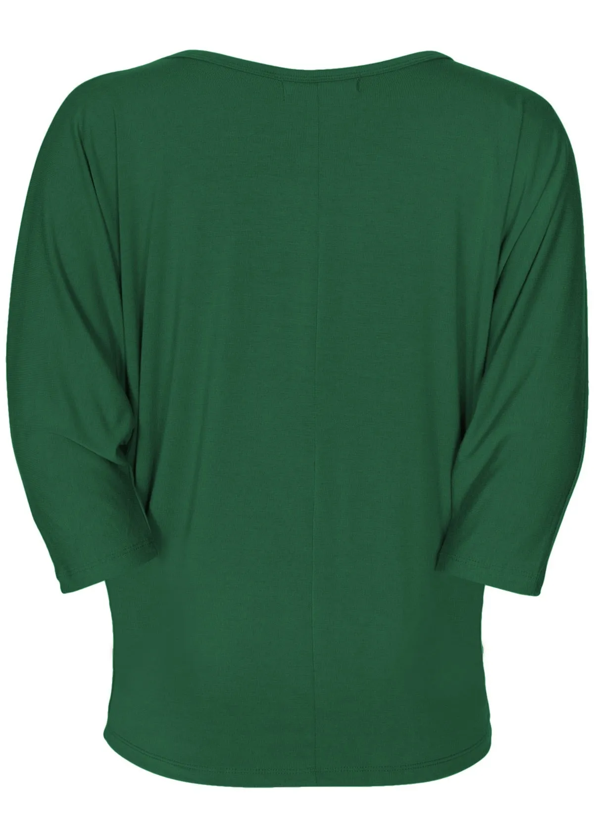 3/4 Sleeve V-neck Batwing Top Forest Green