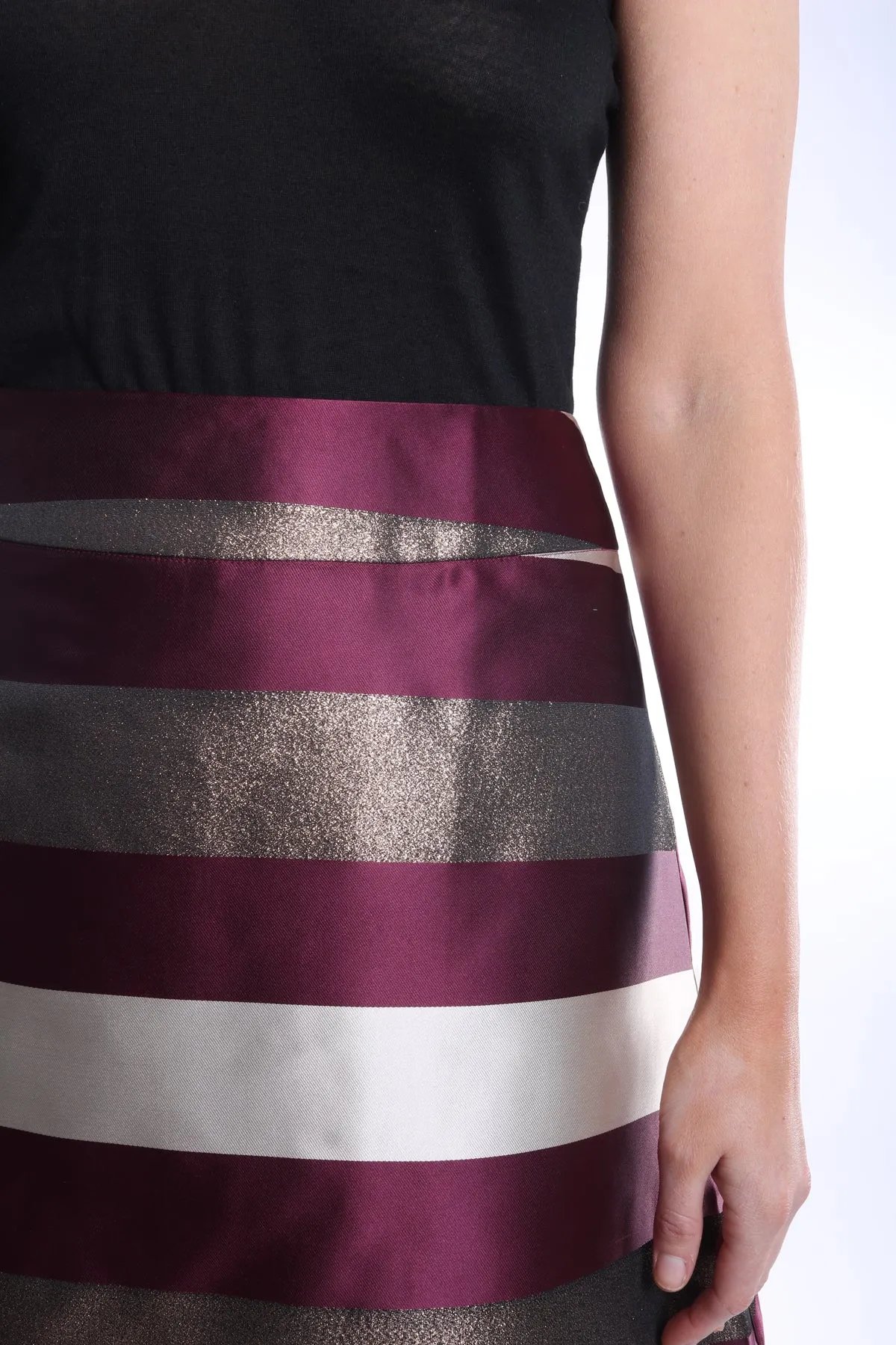 A Line Mini Skirt in Maroon and Gold