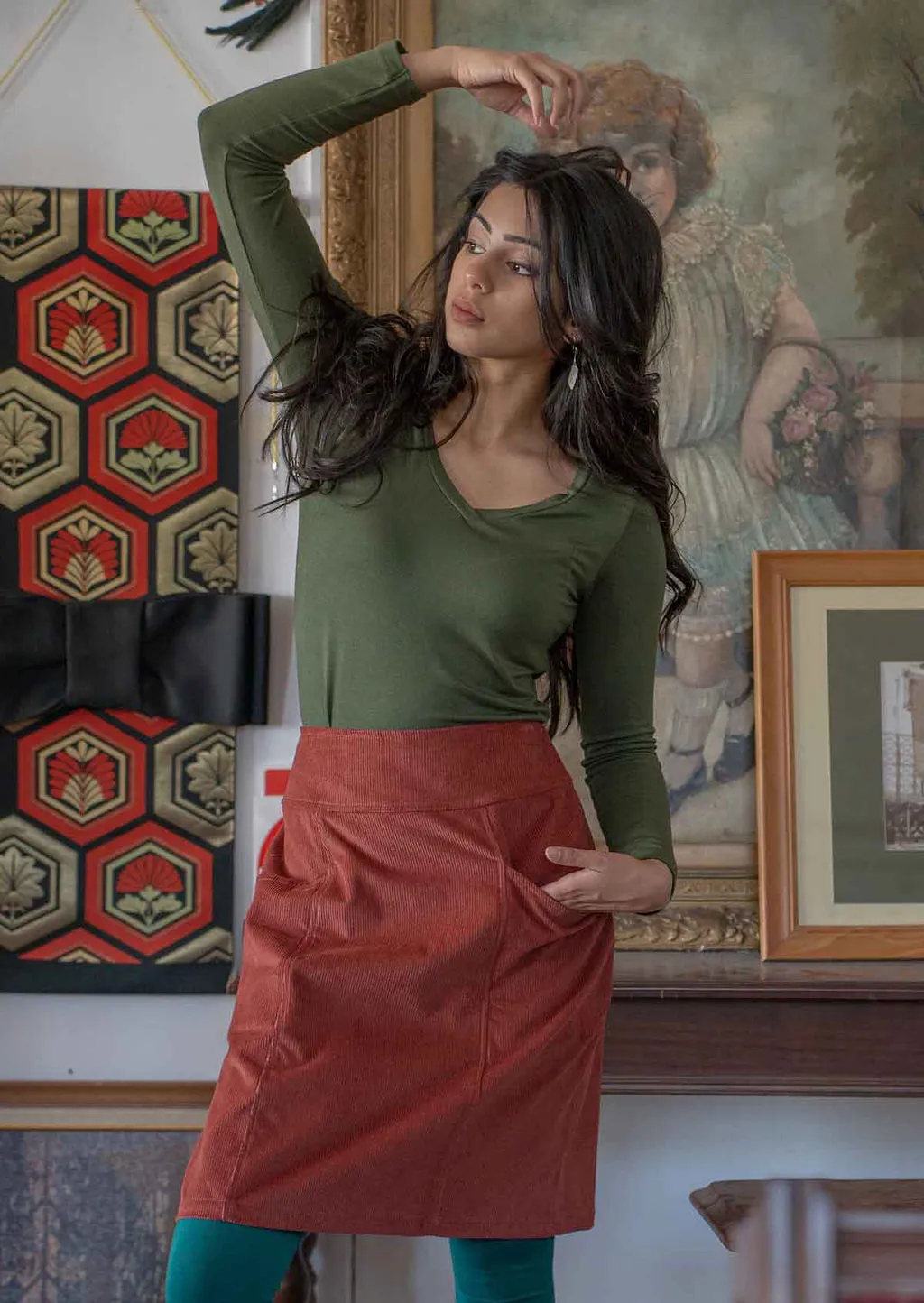 Aalia Corduroy Skirt Burnt Henna