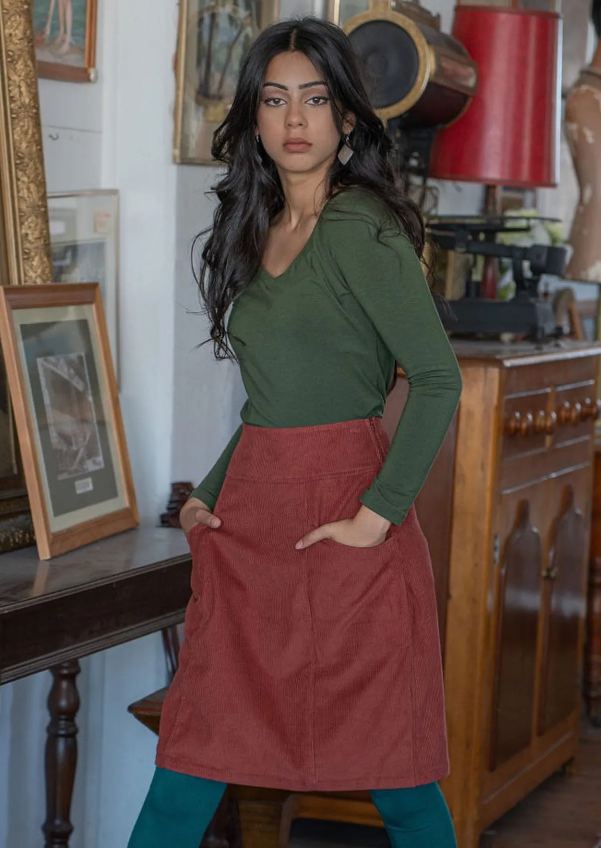 Aalia Corduroy Skirt Burnt Henna