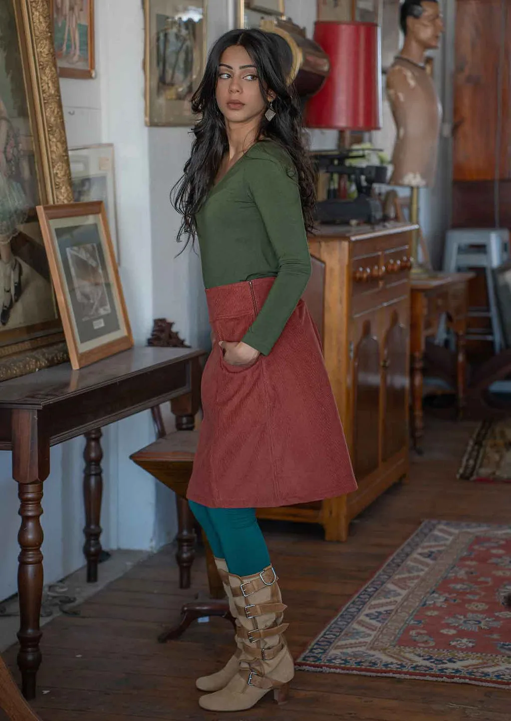 Aalia Corduroy Skirt Burnt Henna