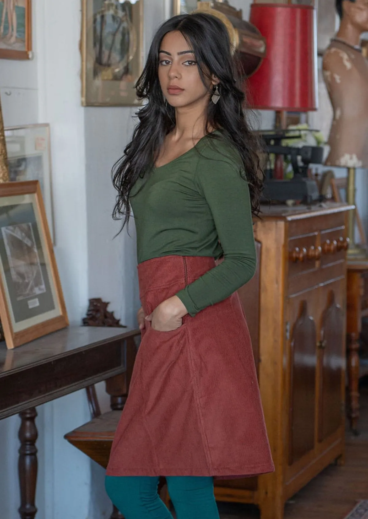 Aalia Corduroy Skirt Burnt Henna