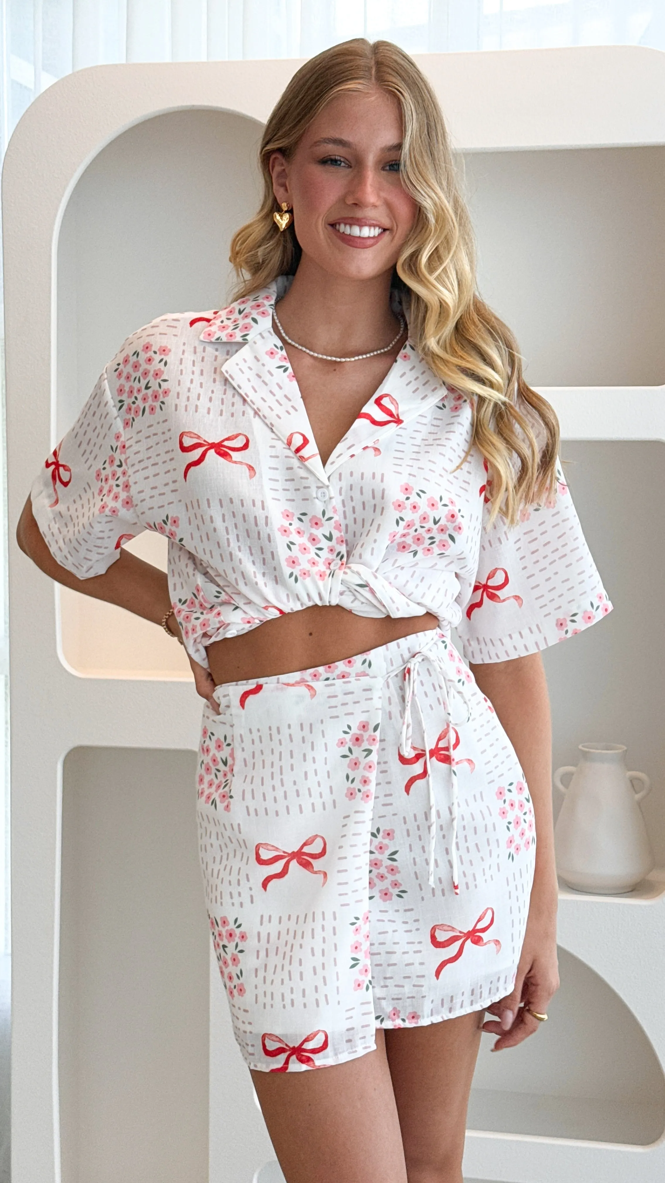 Abilene Wrap Mini Skirt - Sweet Bow Pink