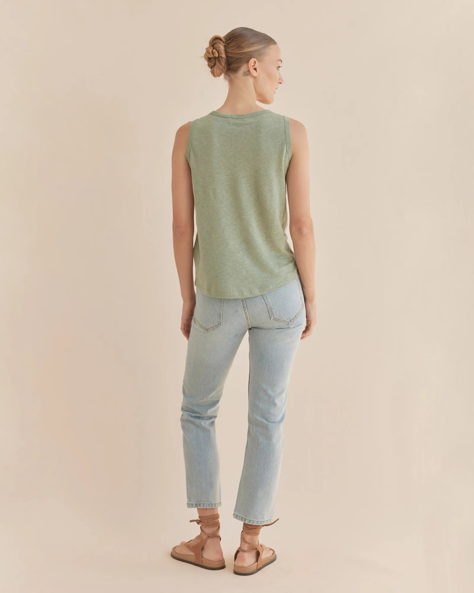 Aceline Linen Jersey Tank - Green Tea