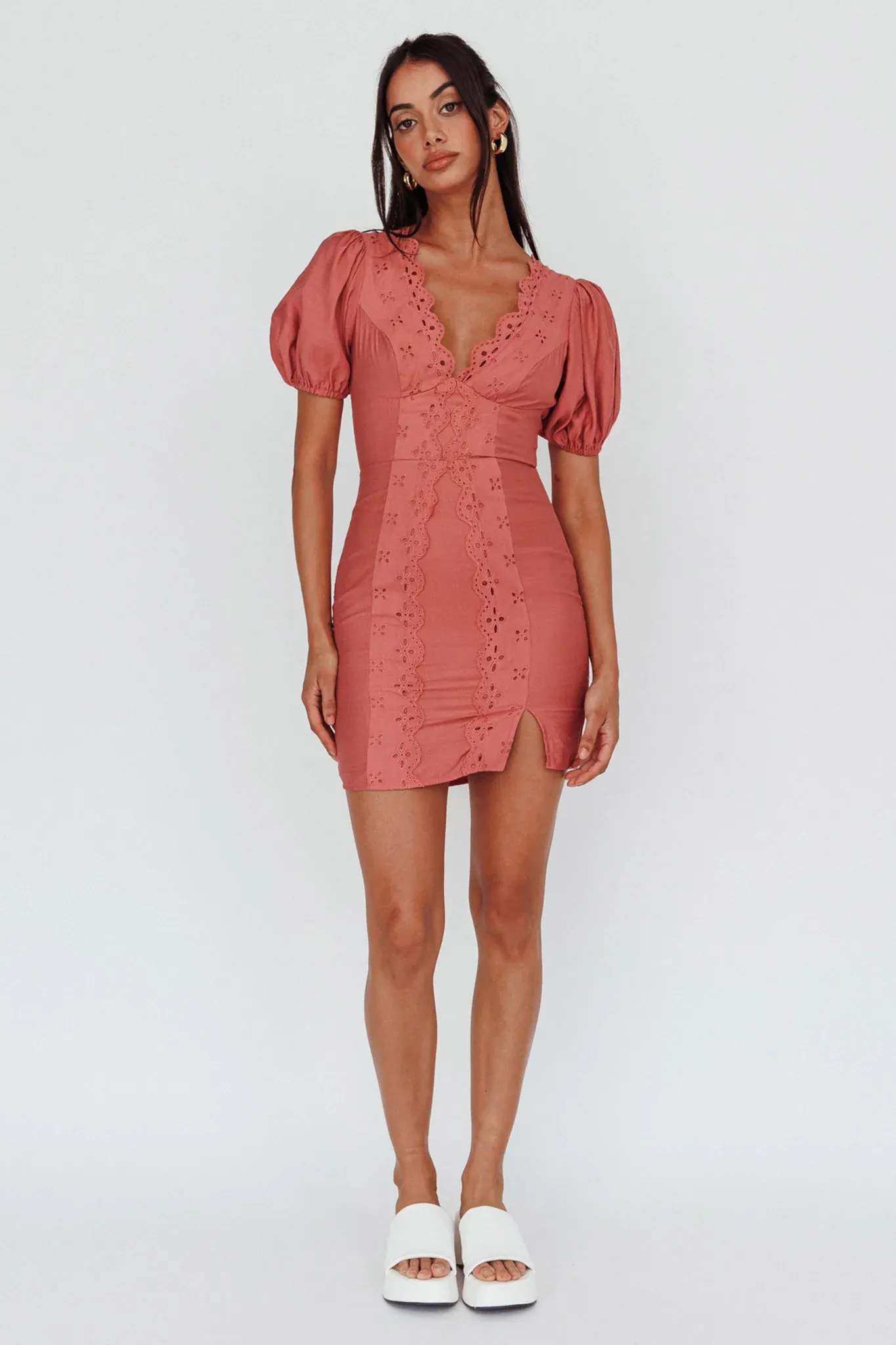 Aylina Scalloped Lace Mini Dress Rose