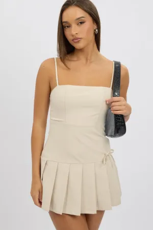 Beige Pleated Mini Dress