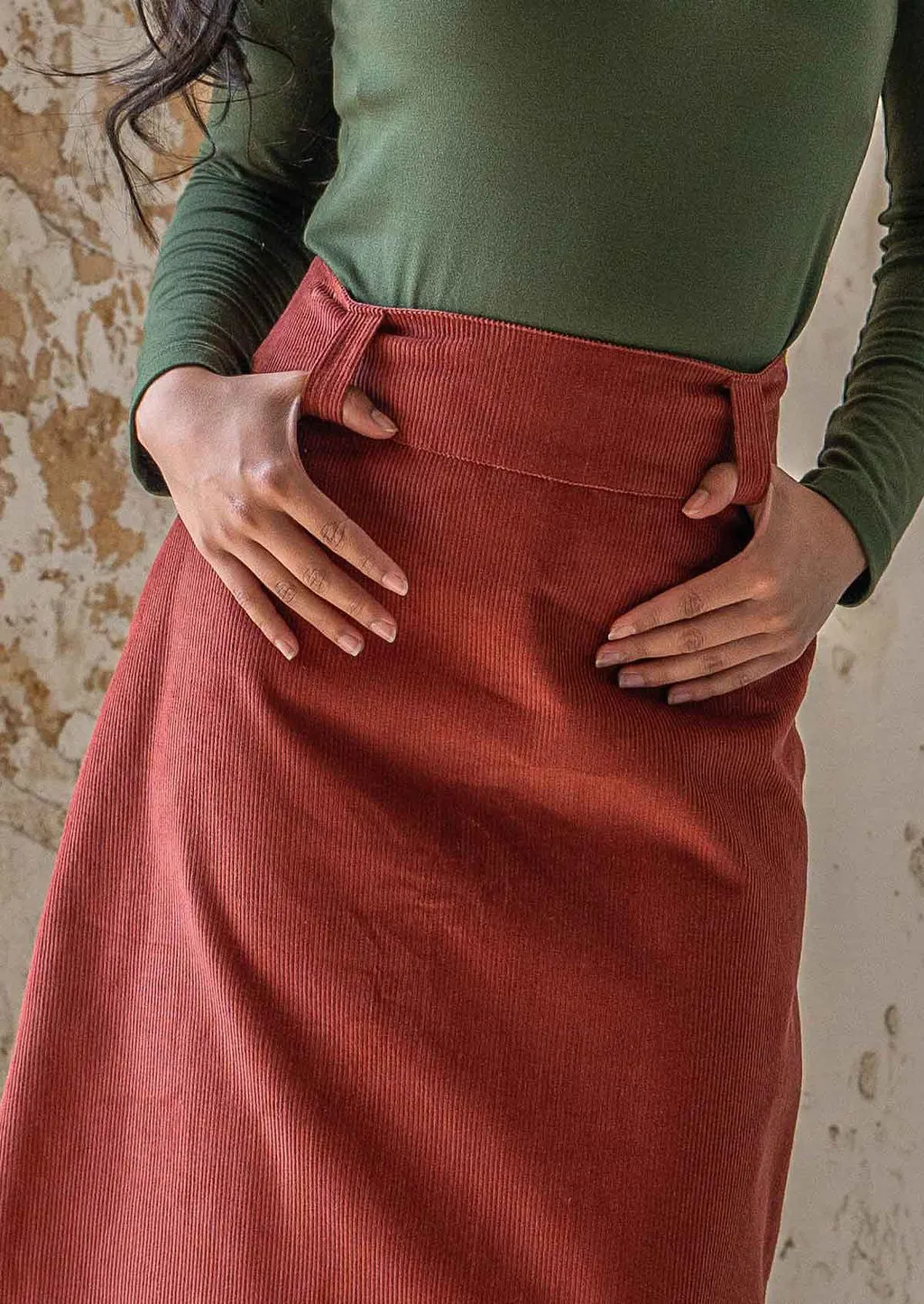 Belt Loop Corduroy Skirt Burnt Henna