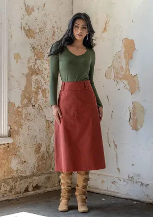 Belt Loop Corduroy Skirt Burnt Henna