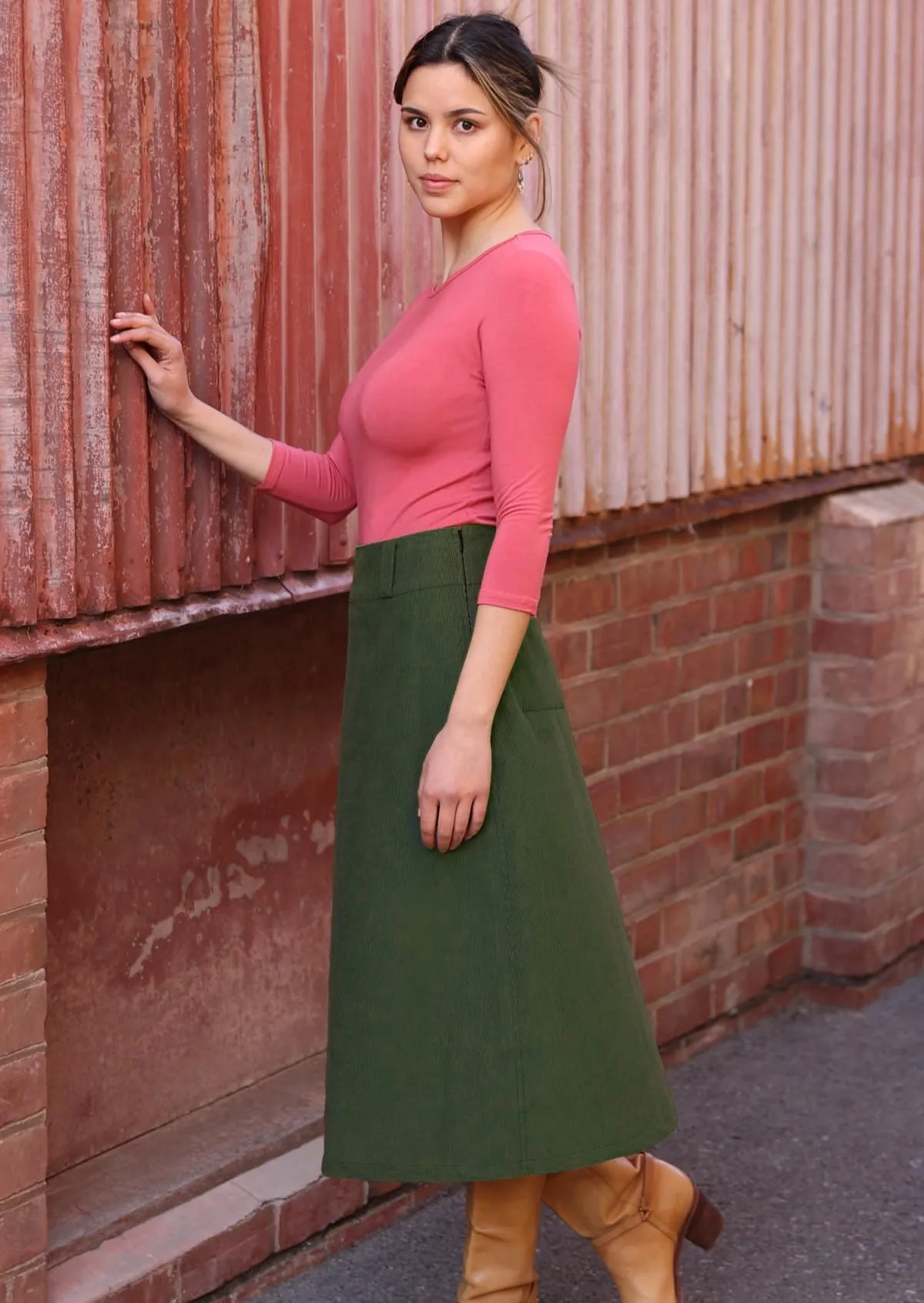 Belt Loop Corduroy Skirt Douglas Fir