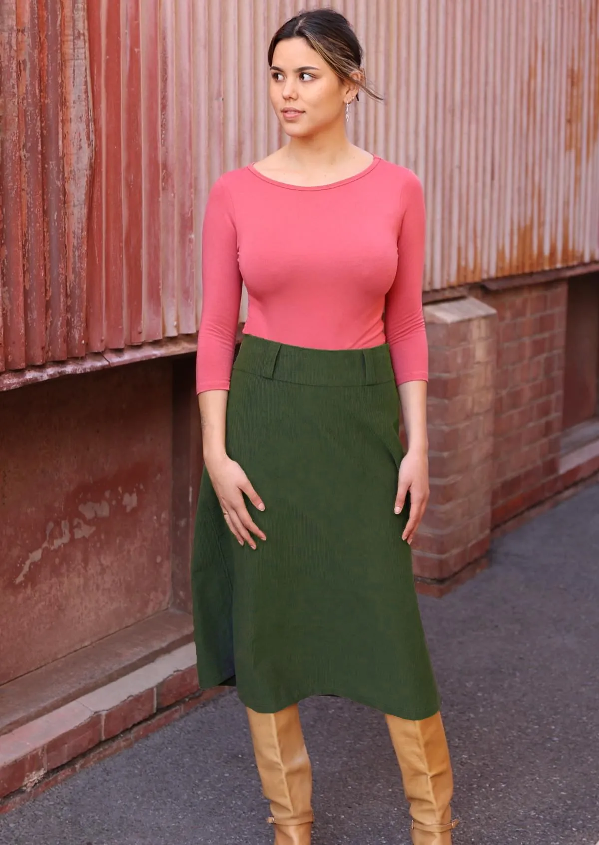 Belt Loop Corduroy Skirt Douglas Fir