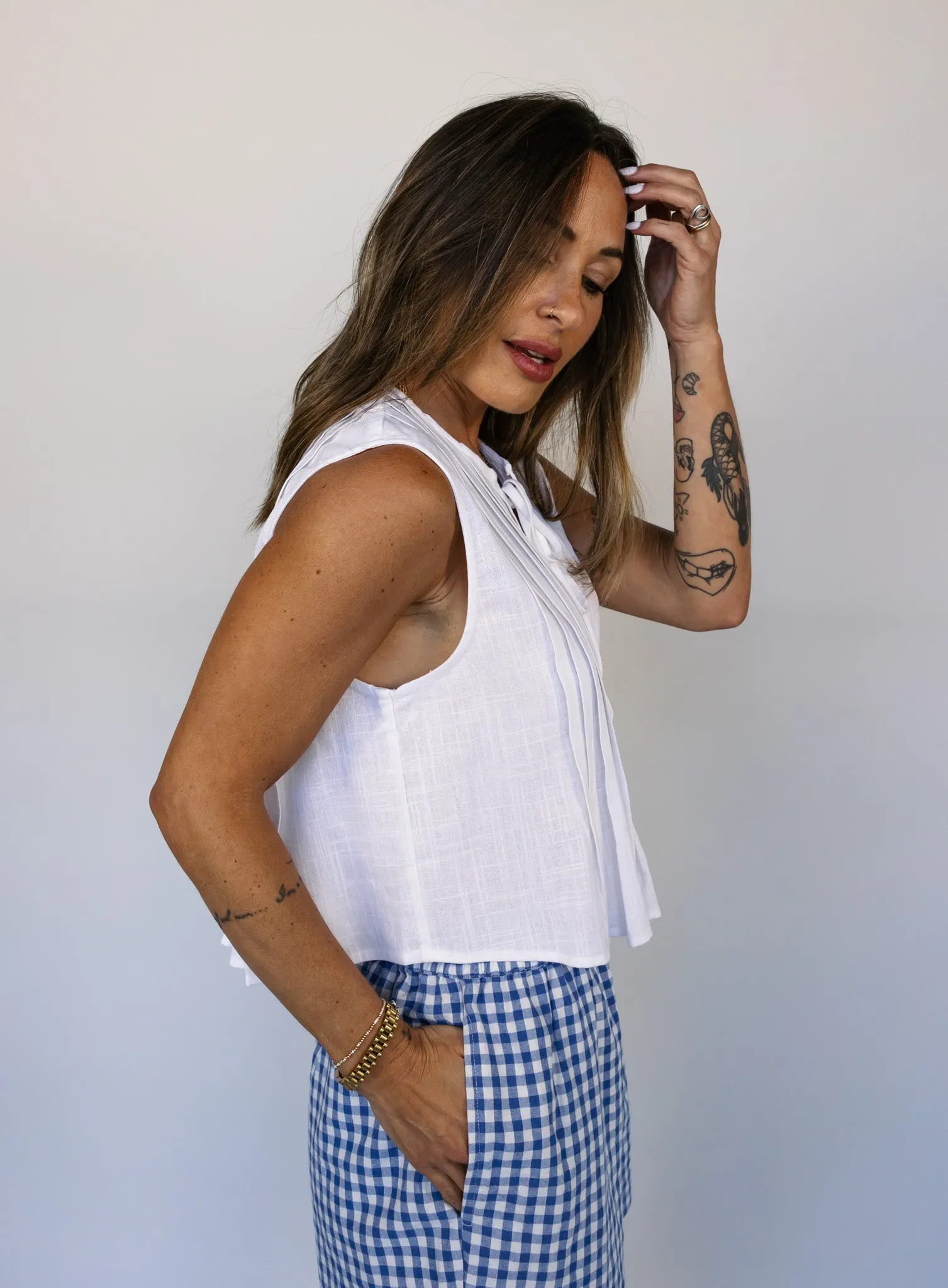 Benny Linen Tank - White - Final Sale