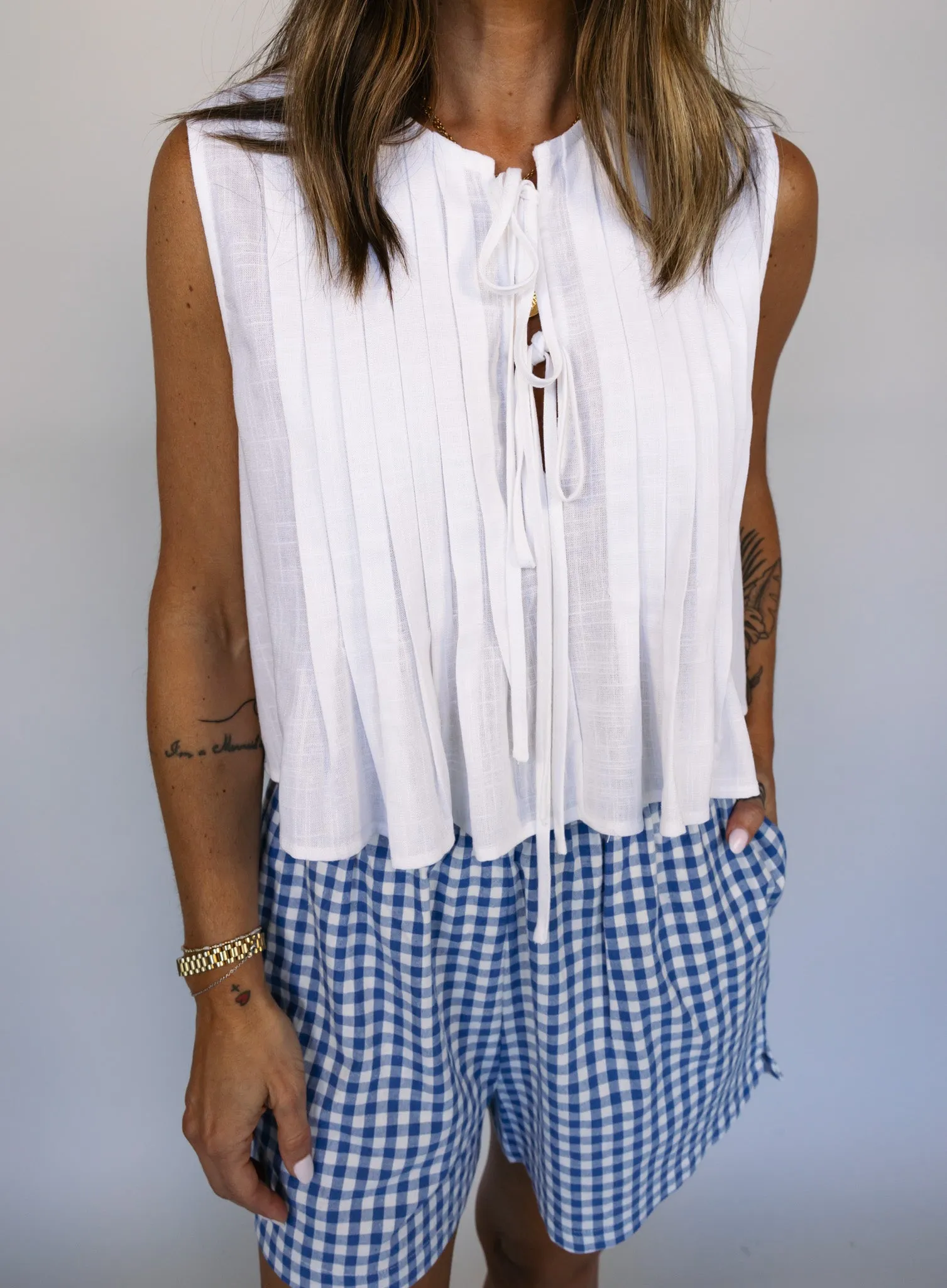 Benny Linen Tank - White - Final Sale