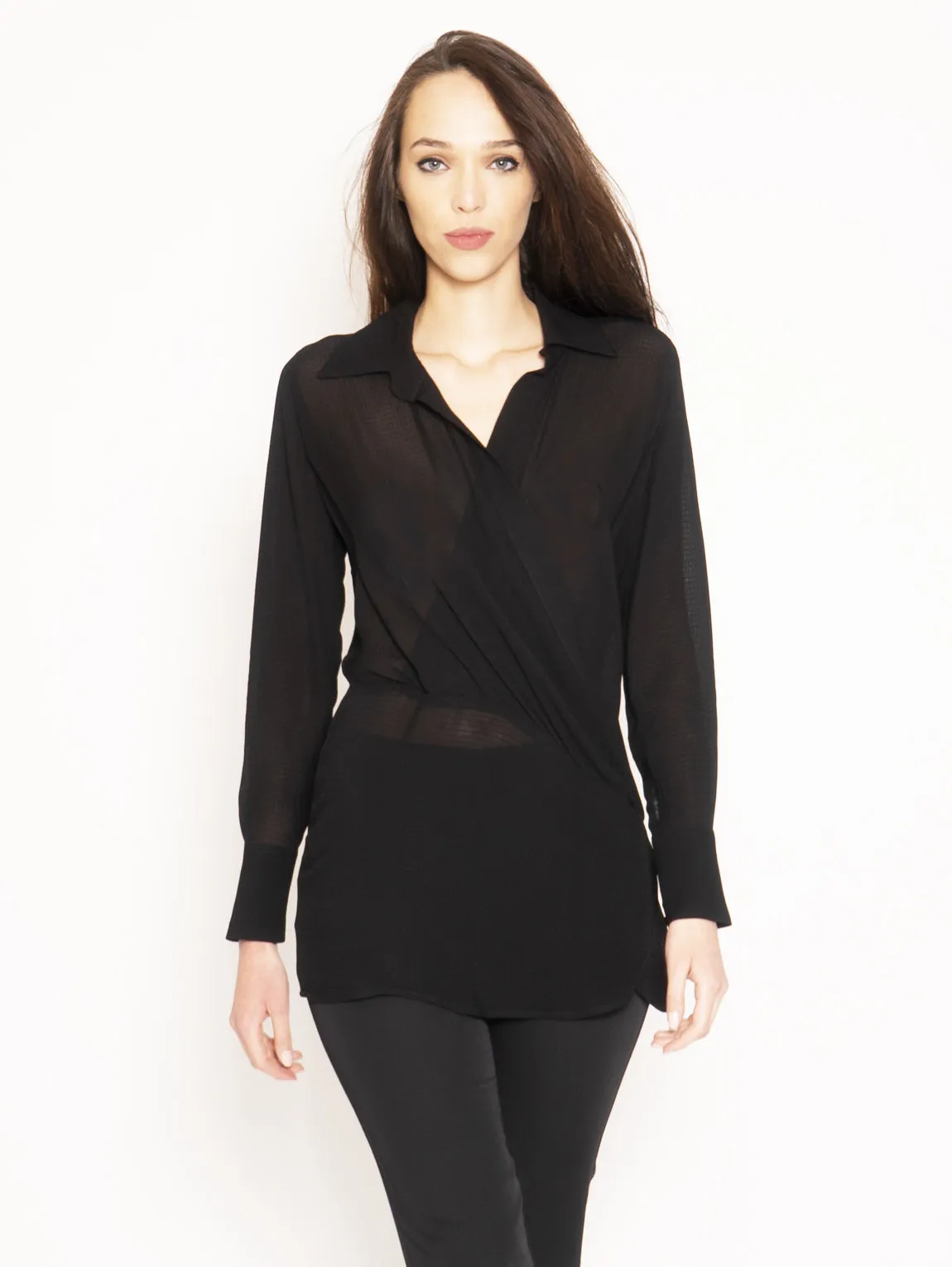 Black Asymmetric Cross Blouse