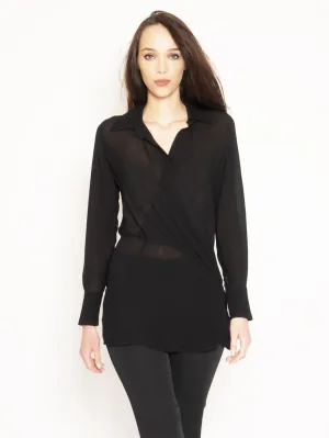 Black Asymmetric Cross Blouse