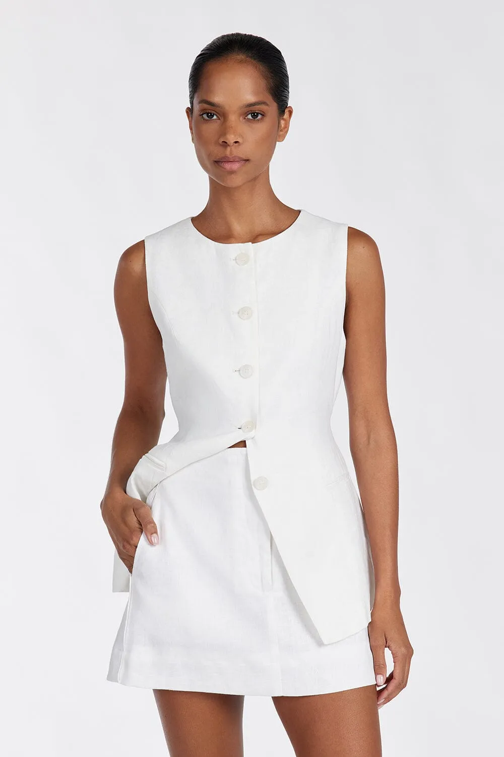 BLOOM WHITE LINEN MINI SKIRT