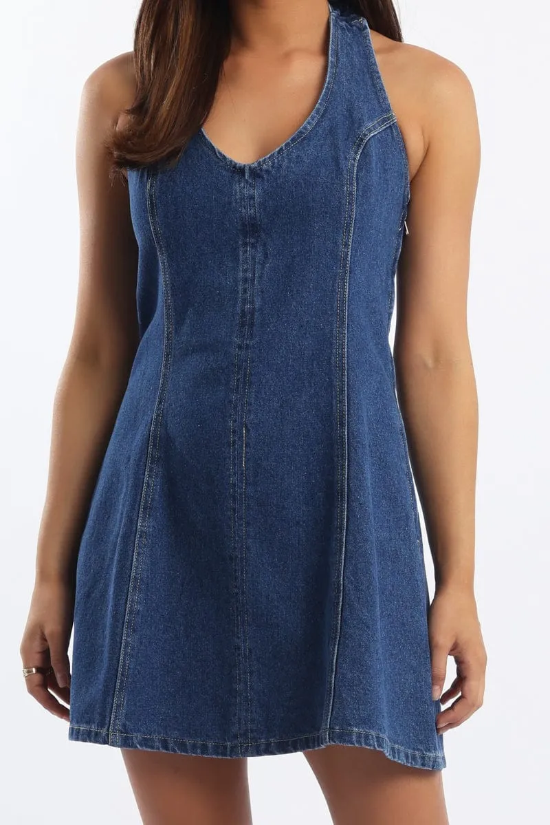 Blue Halter Neck Dress