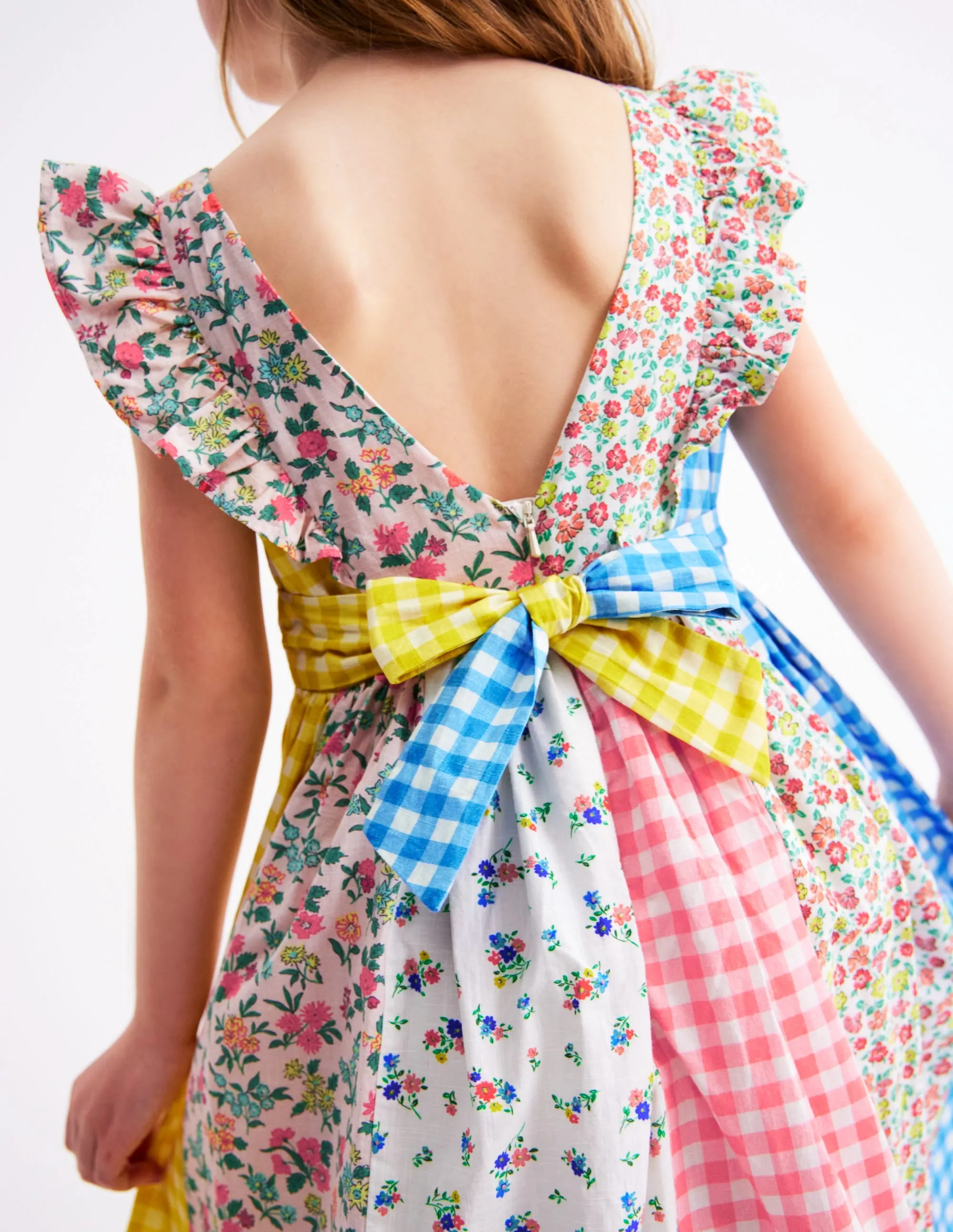 Bow Back Midi Dress-Patchwork Floral