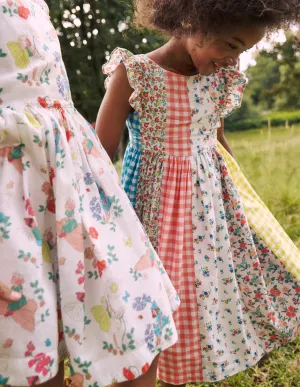 Bow Back Midi Dress-Patchwork Floral
