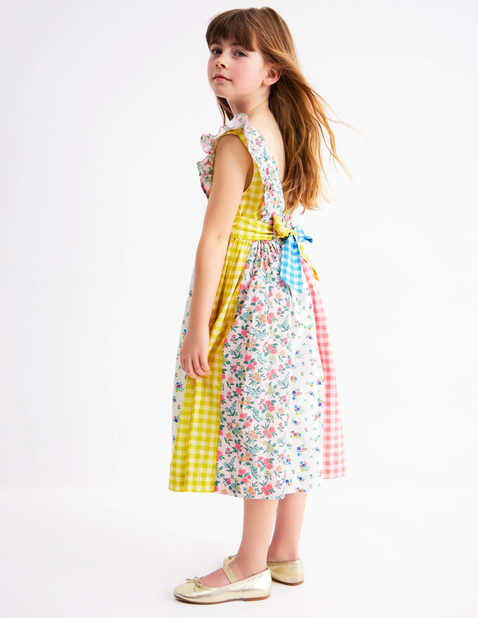 Bow Back Midi Dress-Patchwork Floral