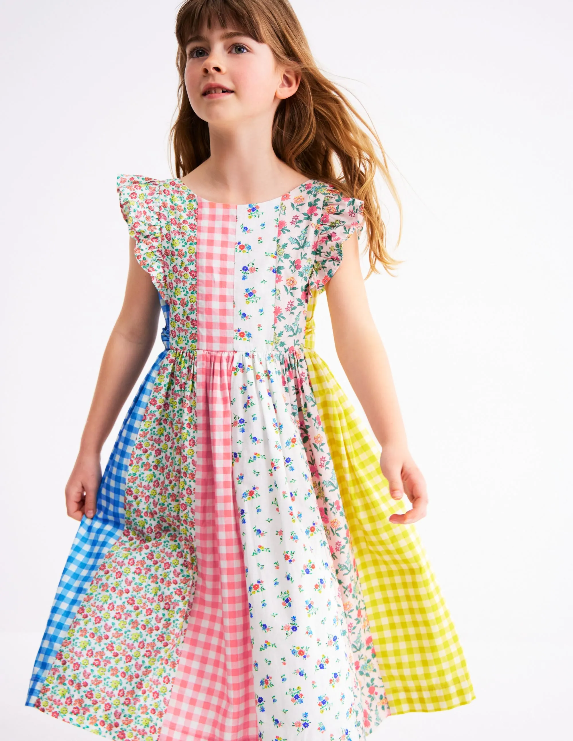 Bow Back Midi Dress-Patchwork Floral
