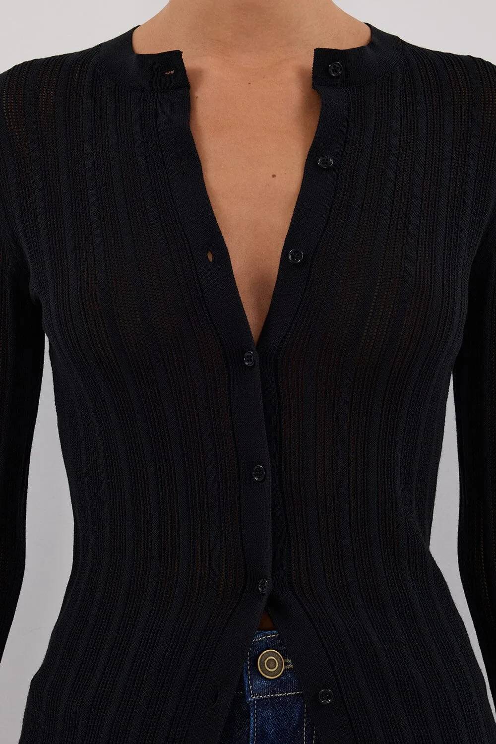 BOWIE BLACK BUTTON THROUGH KNIT TOP