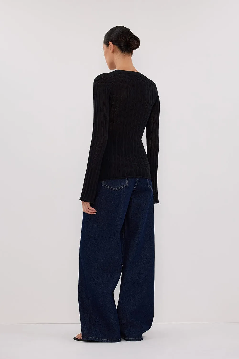 BOWIE BLACK BUTTON THROUGH KNIT TOP