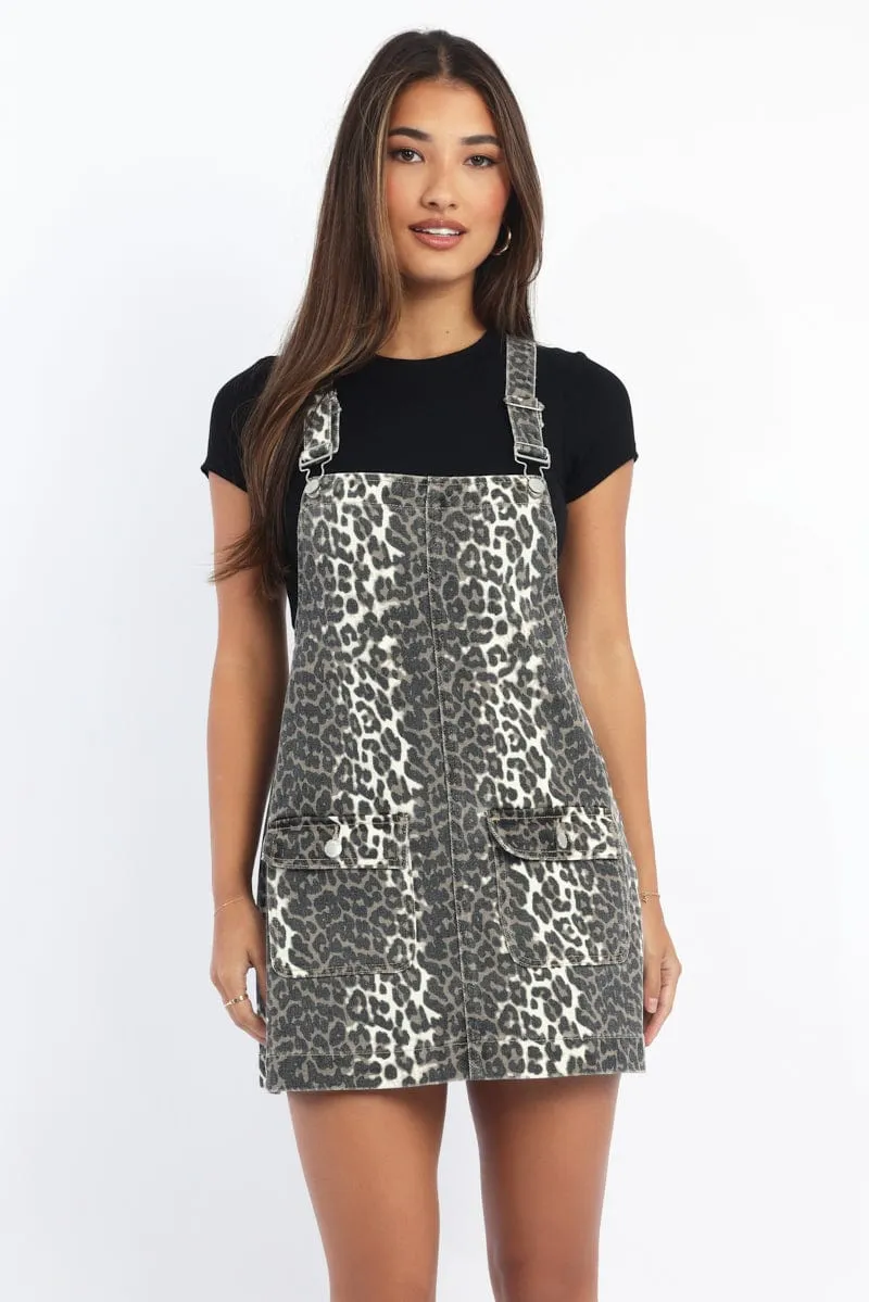 Brown Animal Print Overall Mini Dress