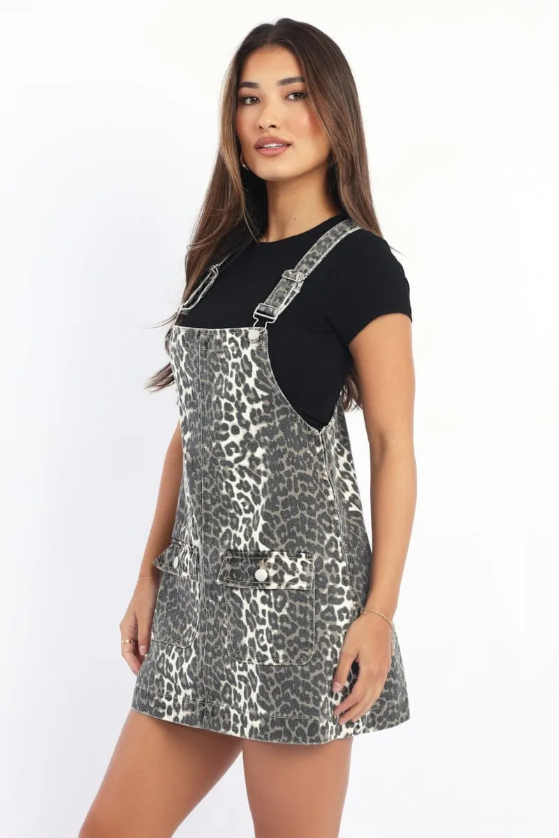 Brown Animal Print Overall Mini Dress