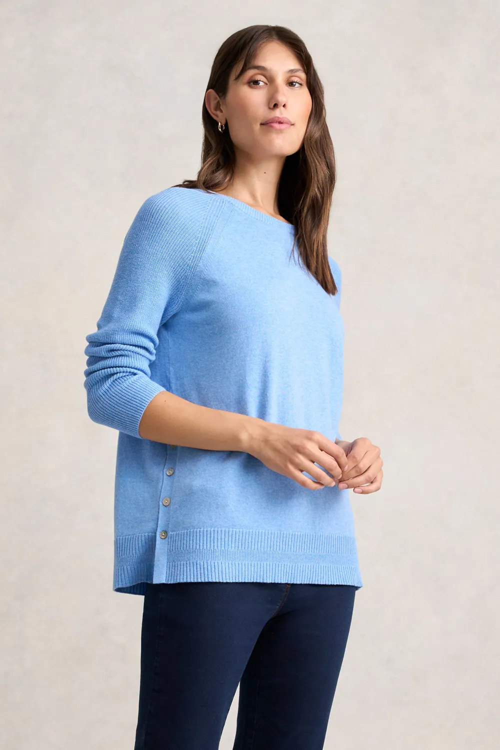 Buton Side Detail Jumper - Bluebell Marle