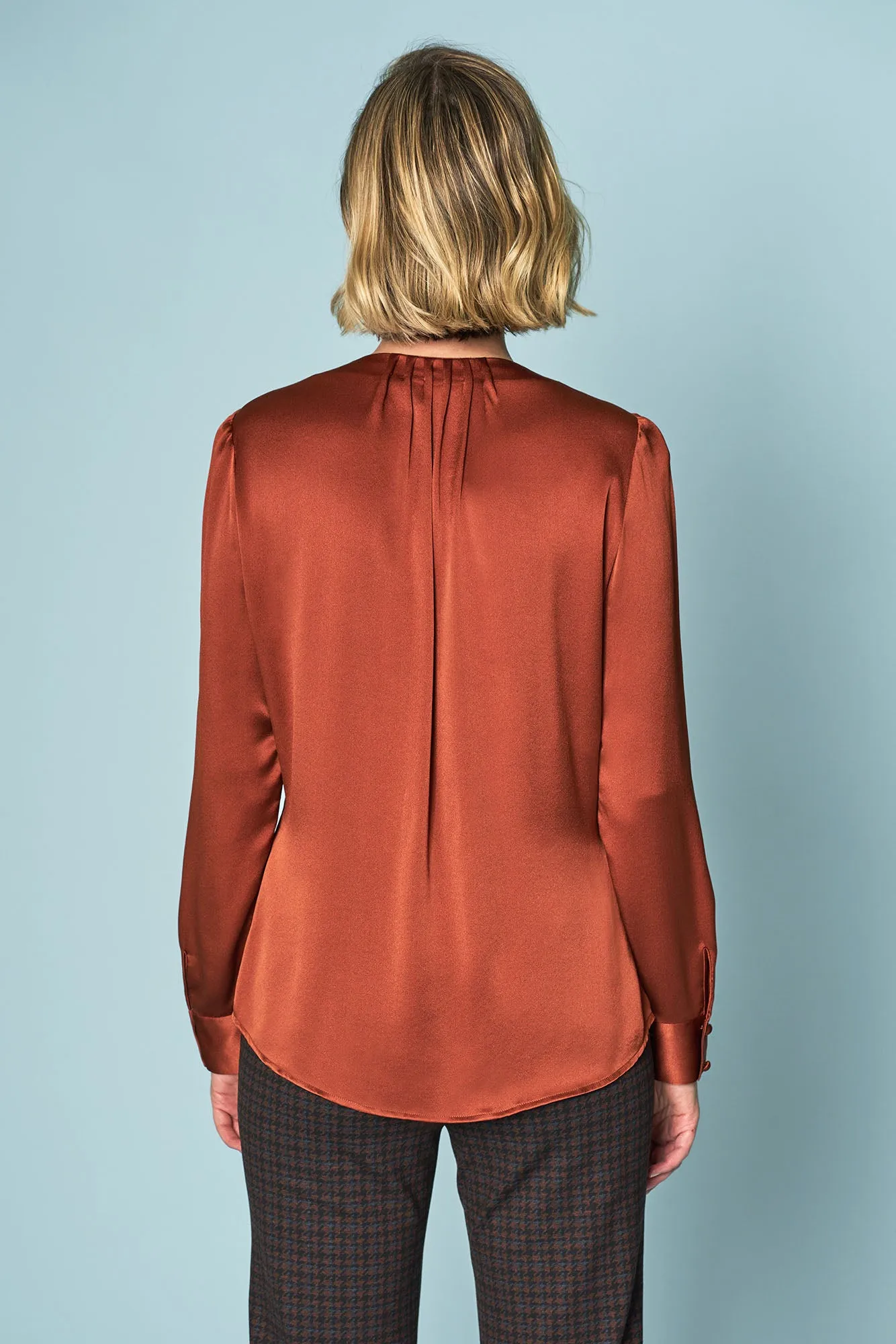 Button Detail Silk Blouse - Copper