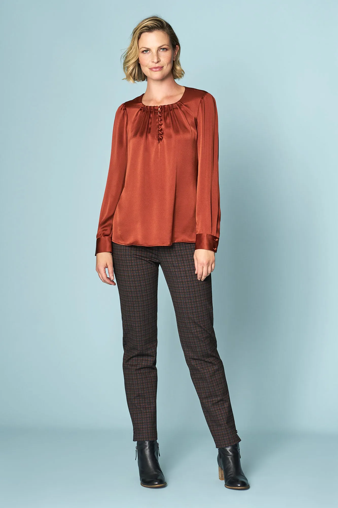 Button Detail Silk Blouse - Copper