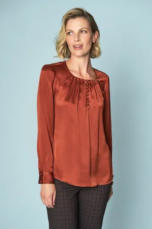 Button Detail Silk Blouse - Copper
