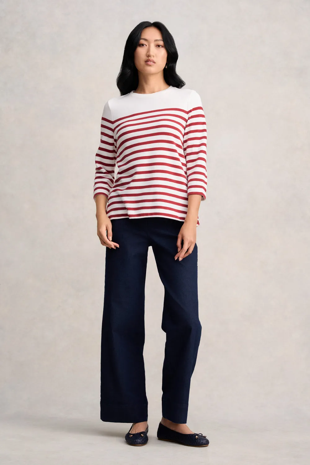 Button Detail Top - Red & Cream Stripe