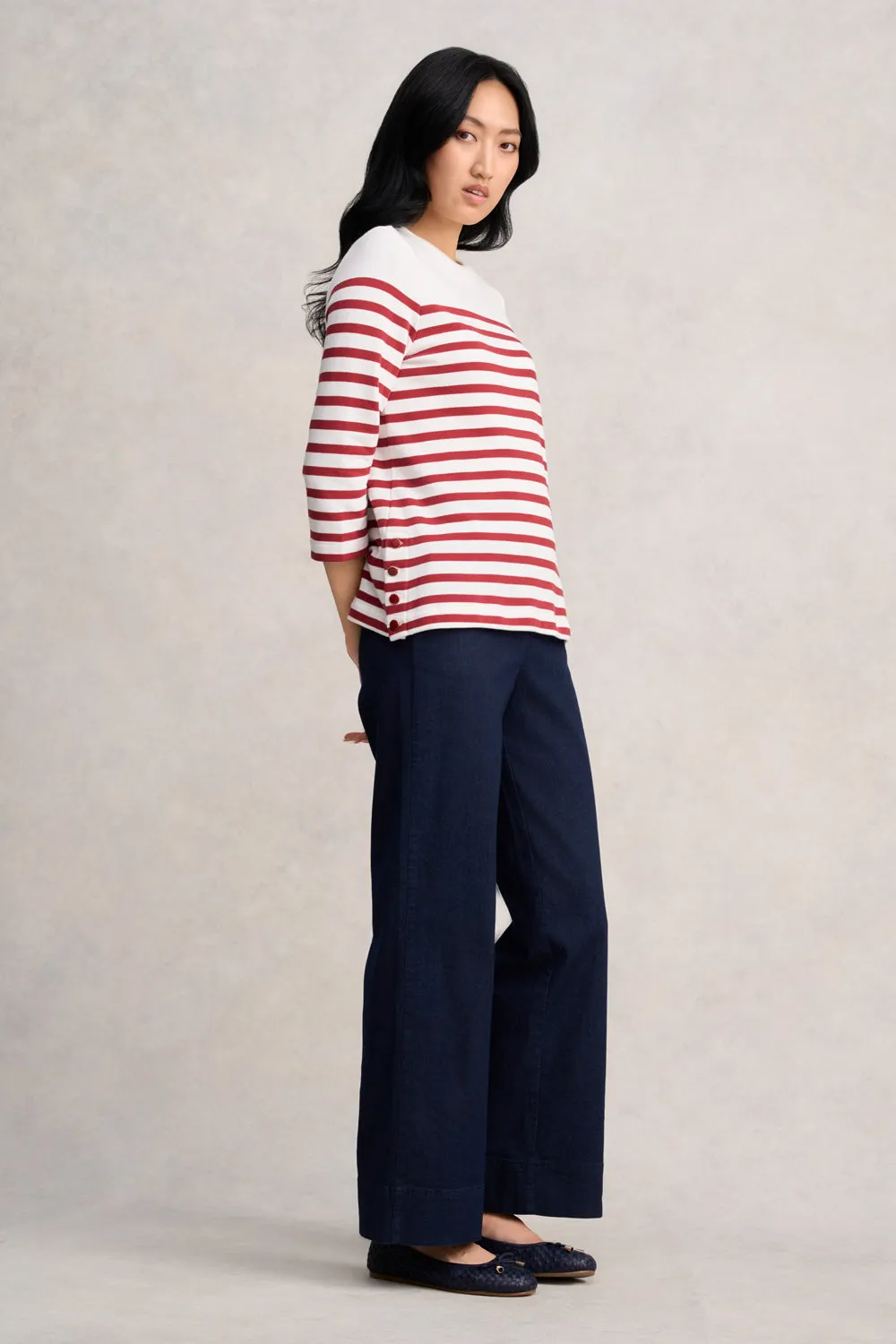 Button Detail Top - Red & Cream Stripe