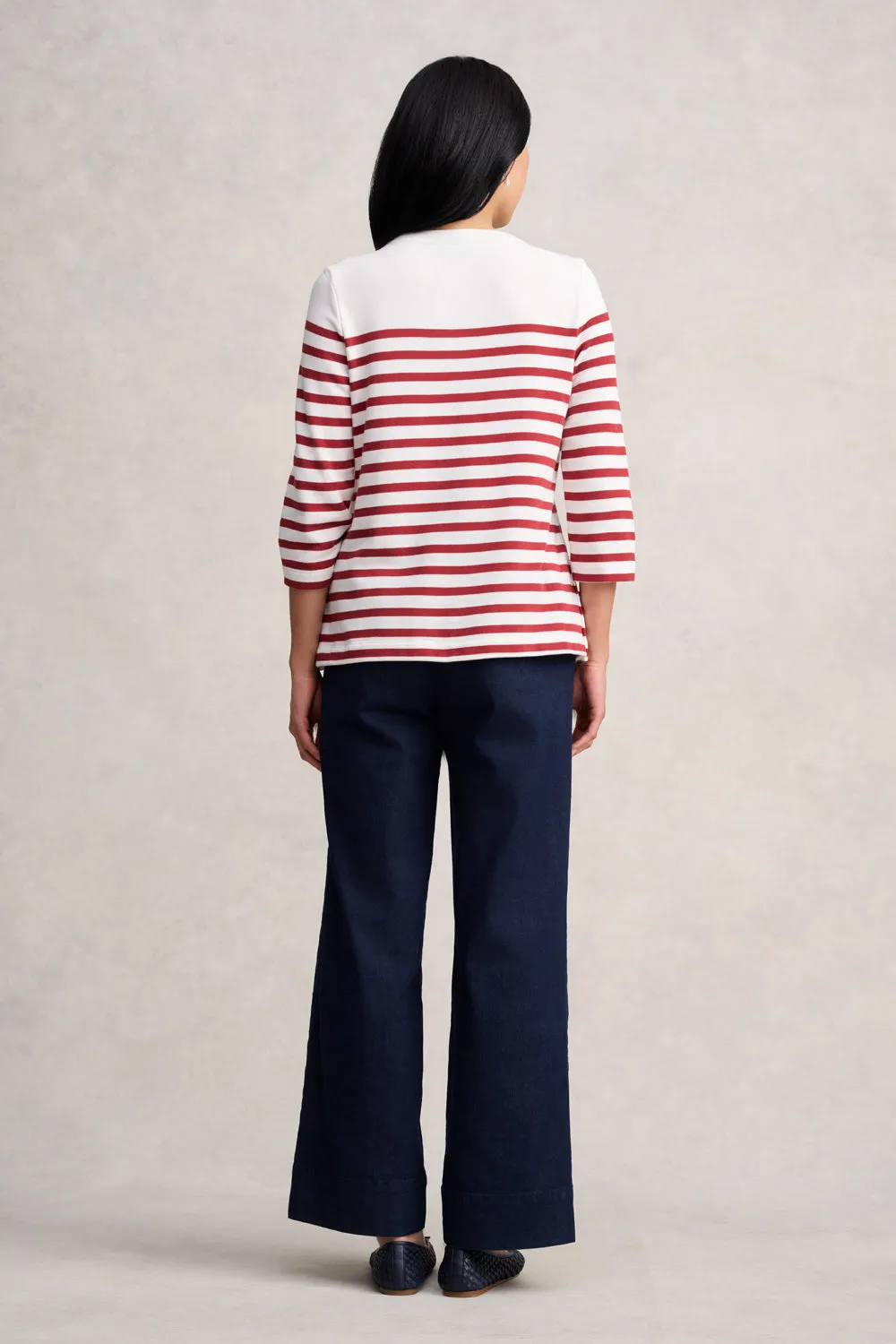 Button Detail Top - Red & Cream Stripe