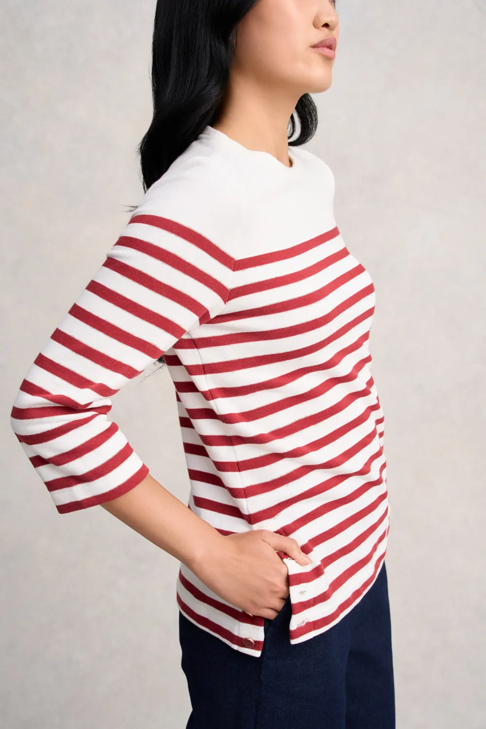 Button Detail Top - Red & Cream Stripe