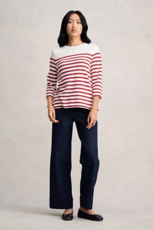 Button Detail Top - Red & Cream Stripe