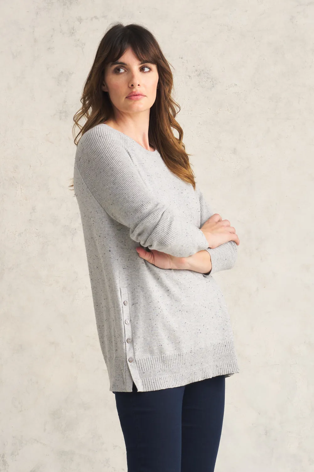 Button Side Detail Jumper - Pearl Donegal