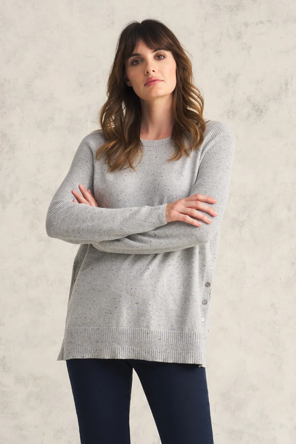 Button Side Detail Jumper - Pearl Donegal