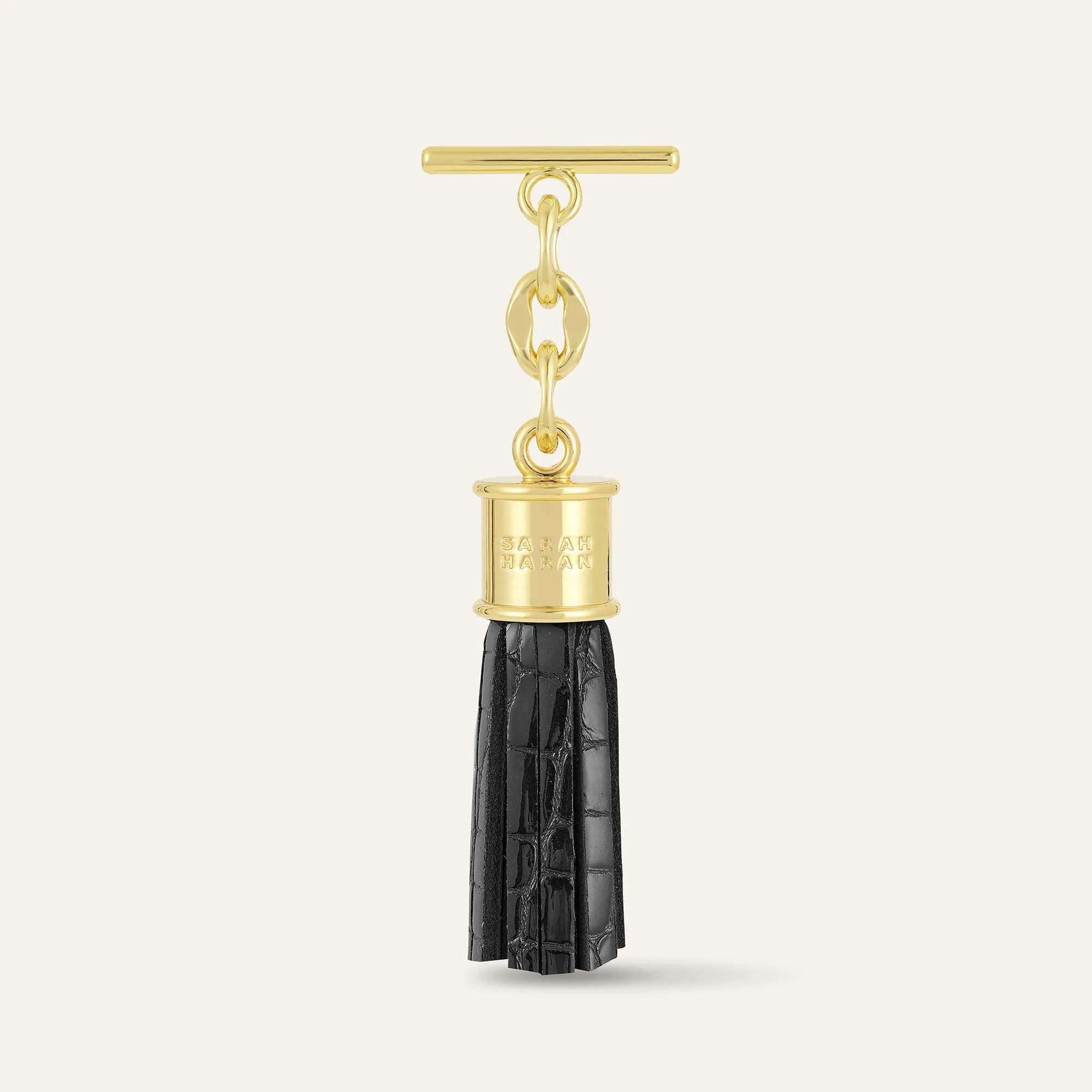 Capsule Tassel Mini | Black Patent Croc with Gold hardware