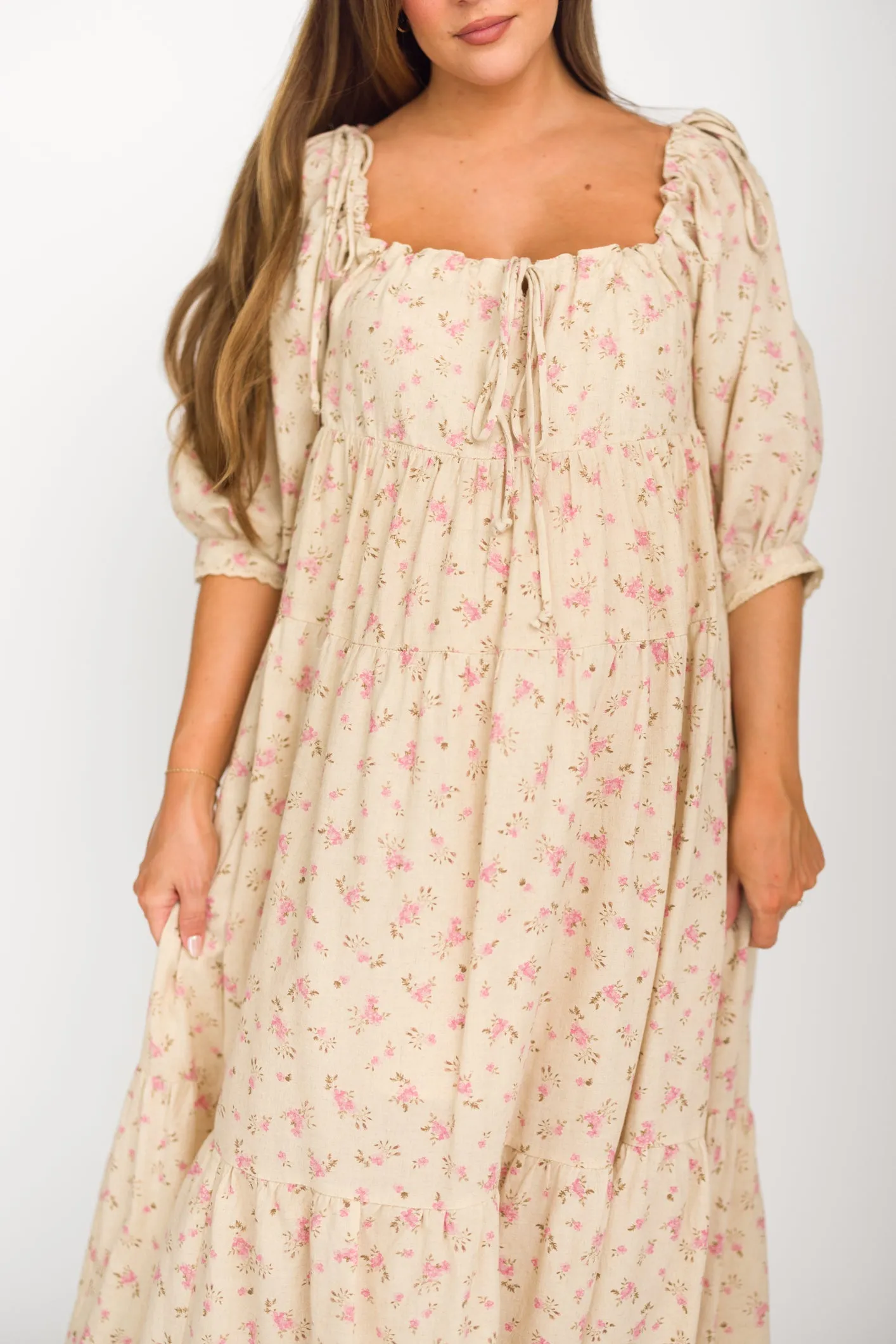 Cara 100% Cotton Maxi Dress in Pink/Brown Floral