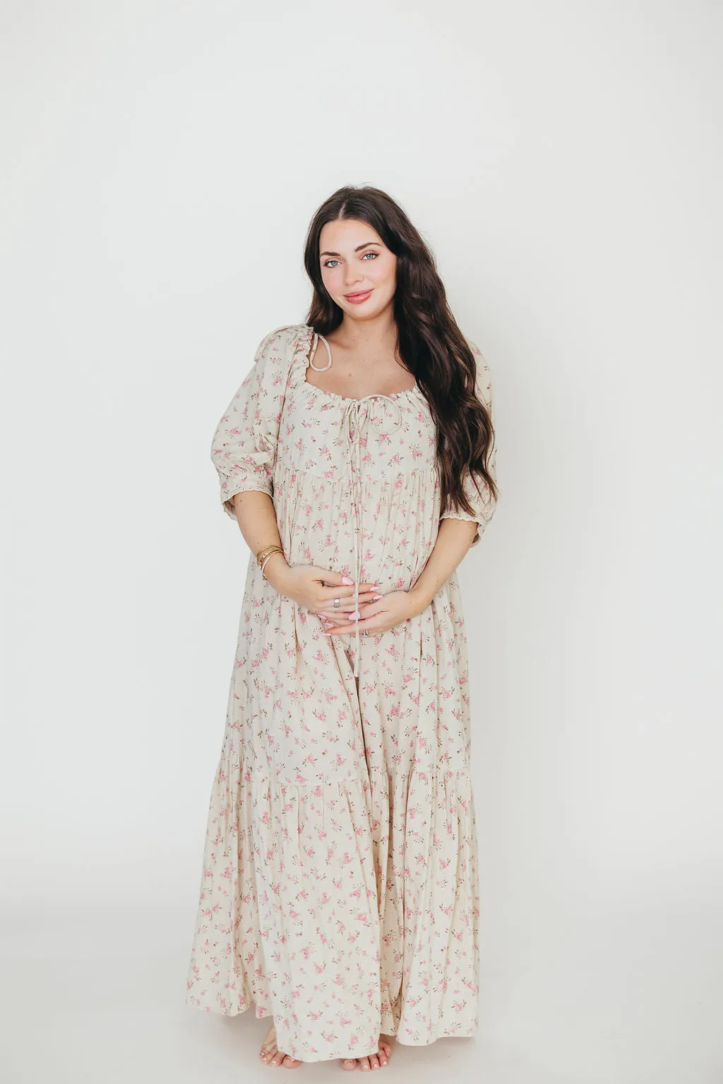 Cara 100% Cotton Maxi Dress in Pink/Brown Floral