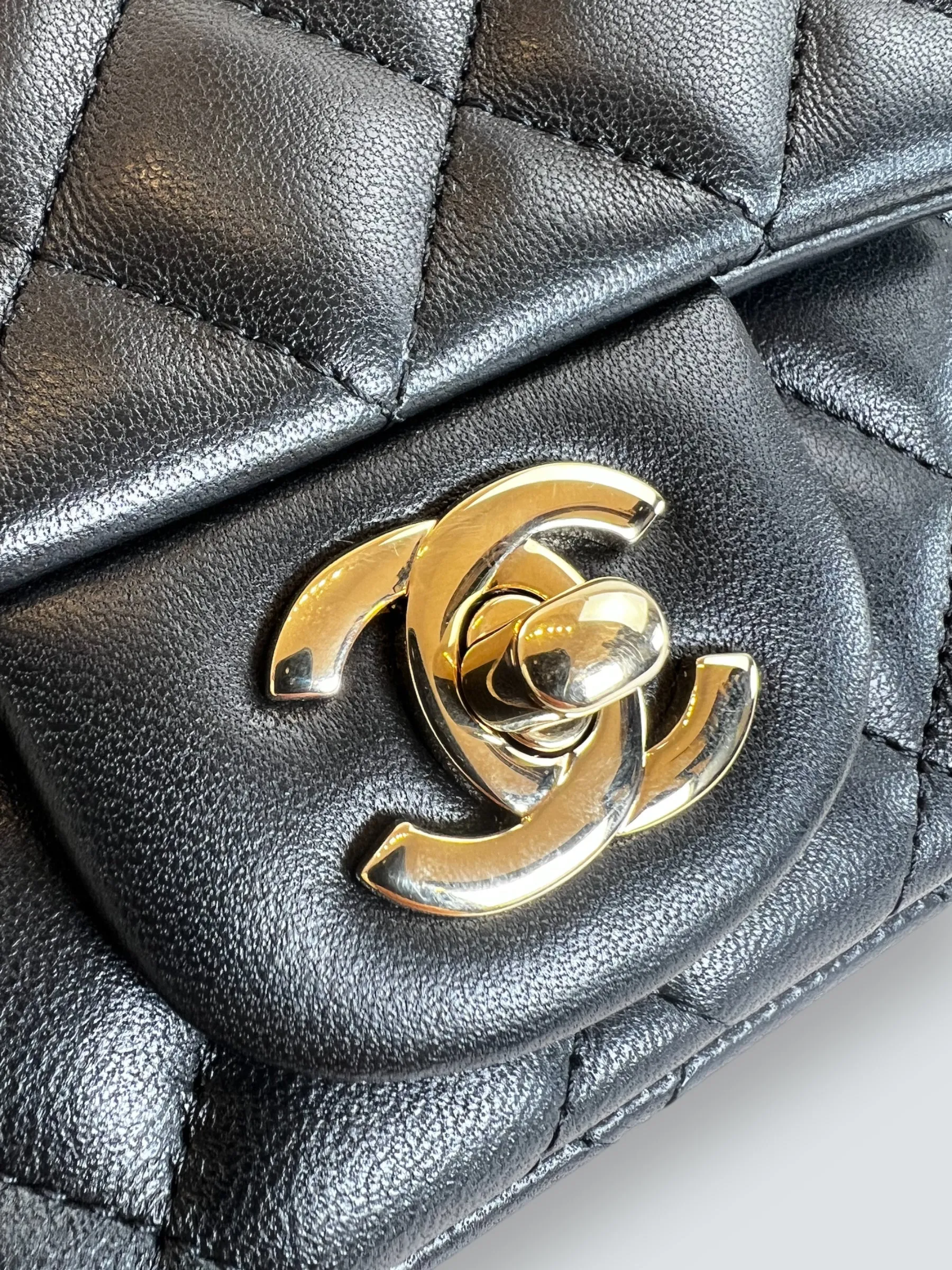 Chanel Black Lambskin Leather Mini Square