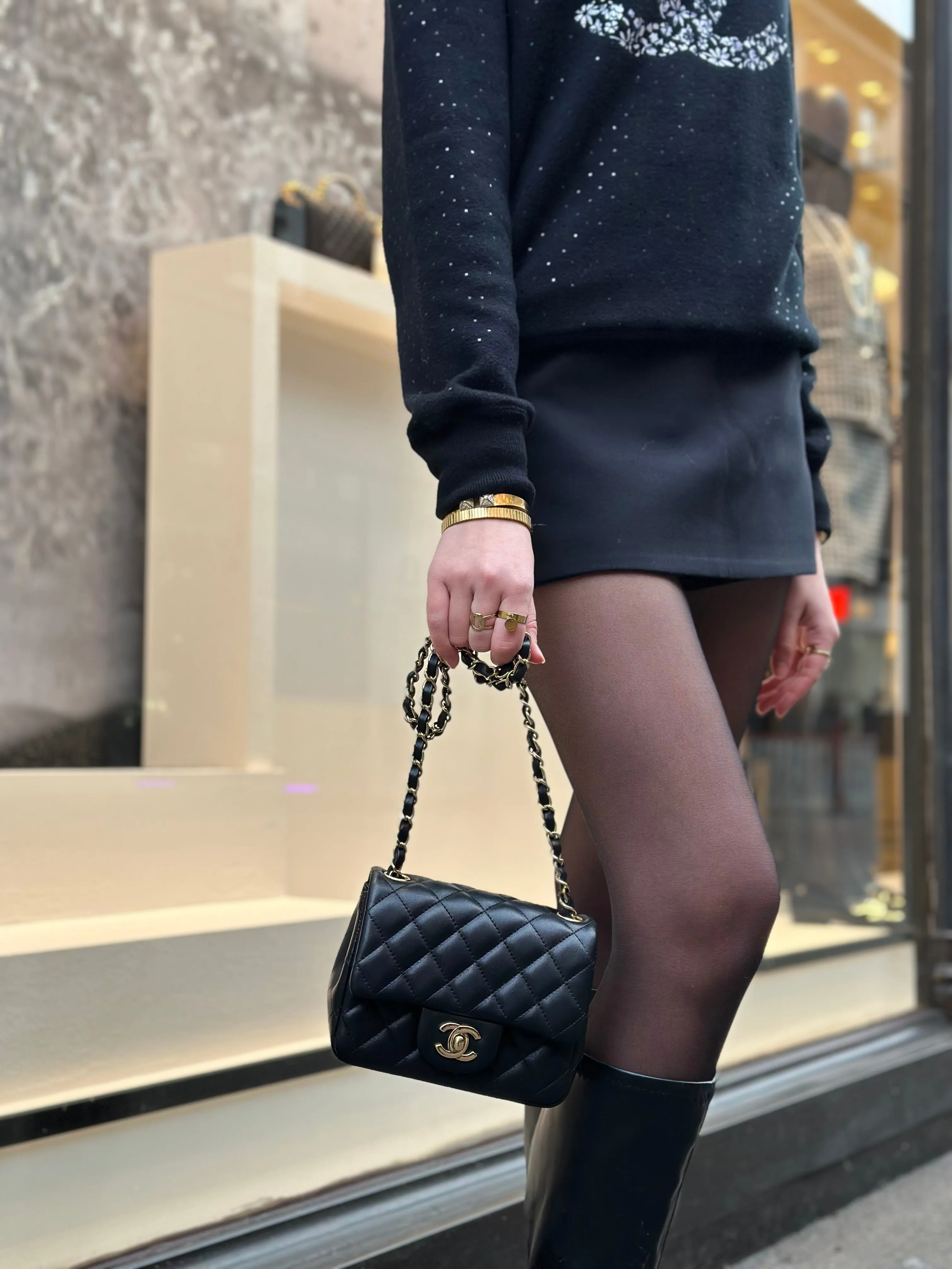 Chanel Black Lambskin Leather Mini Square
