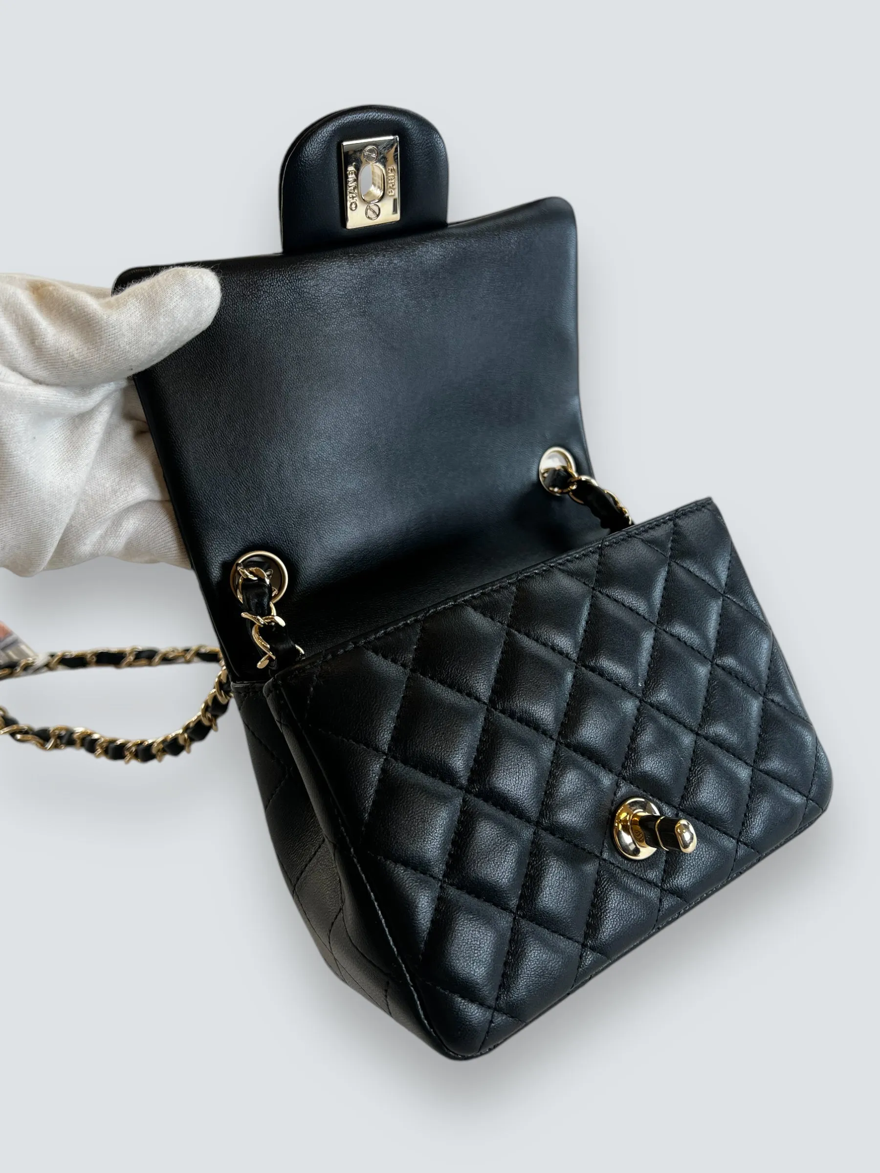 Chanel Black Lambskin Leather Mini Square