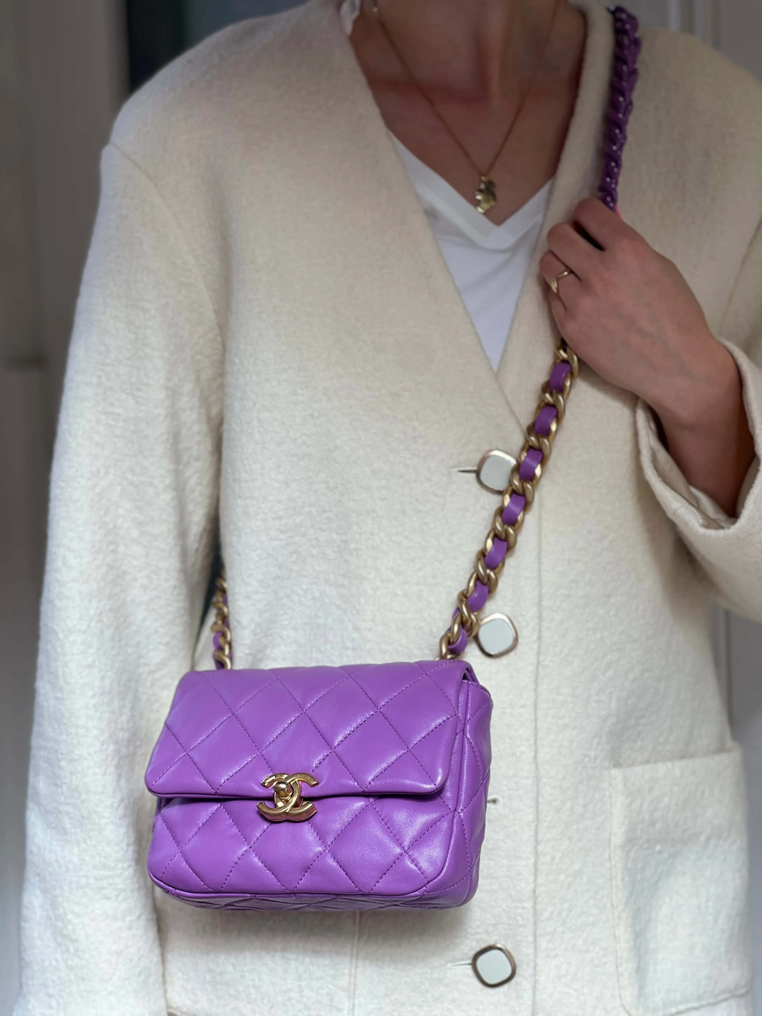 Chanel Lilac Lambskin Leather Mini Lacquered Chain Flap