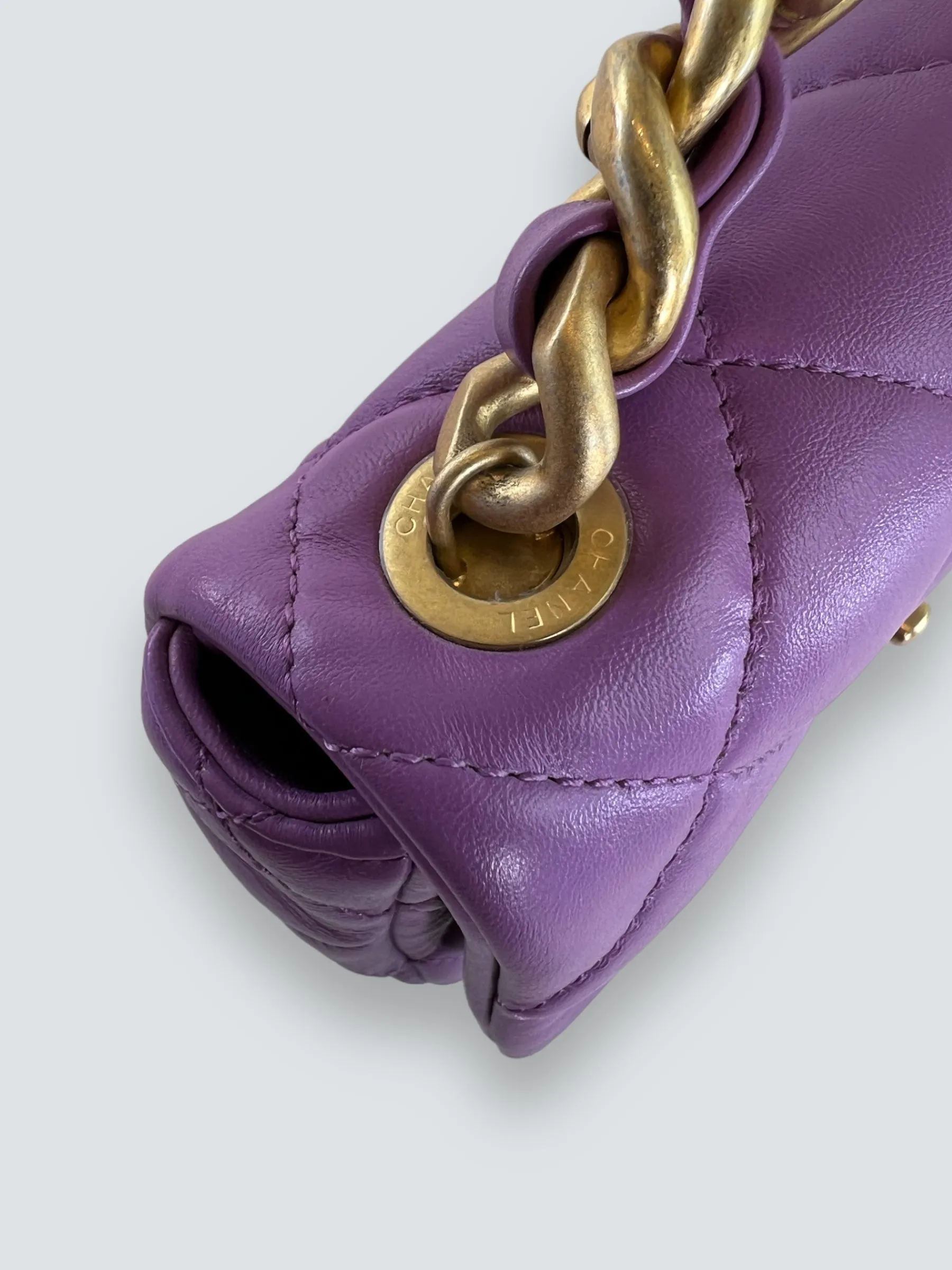 Chanel Lilac Lambskin Leather Mini Lacquered Chain Flap