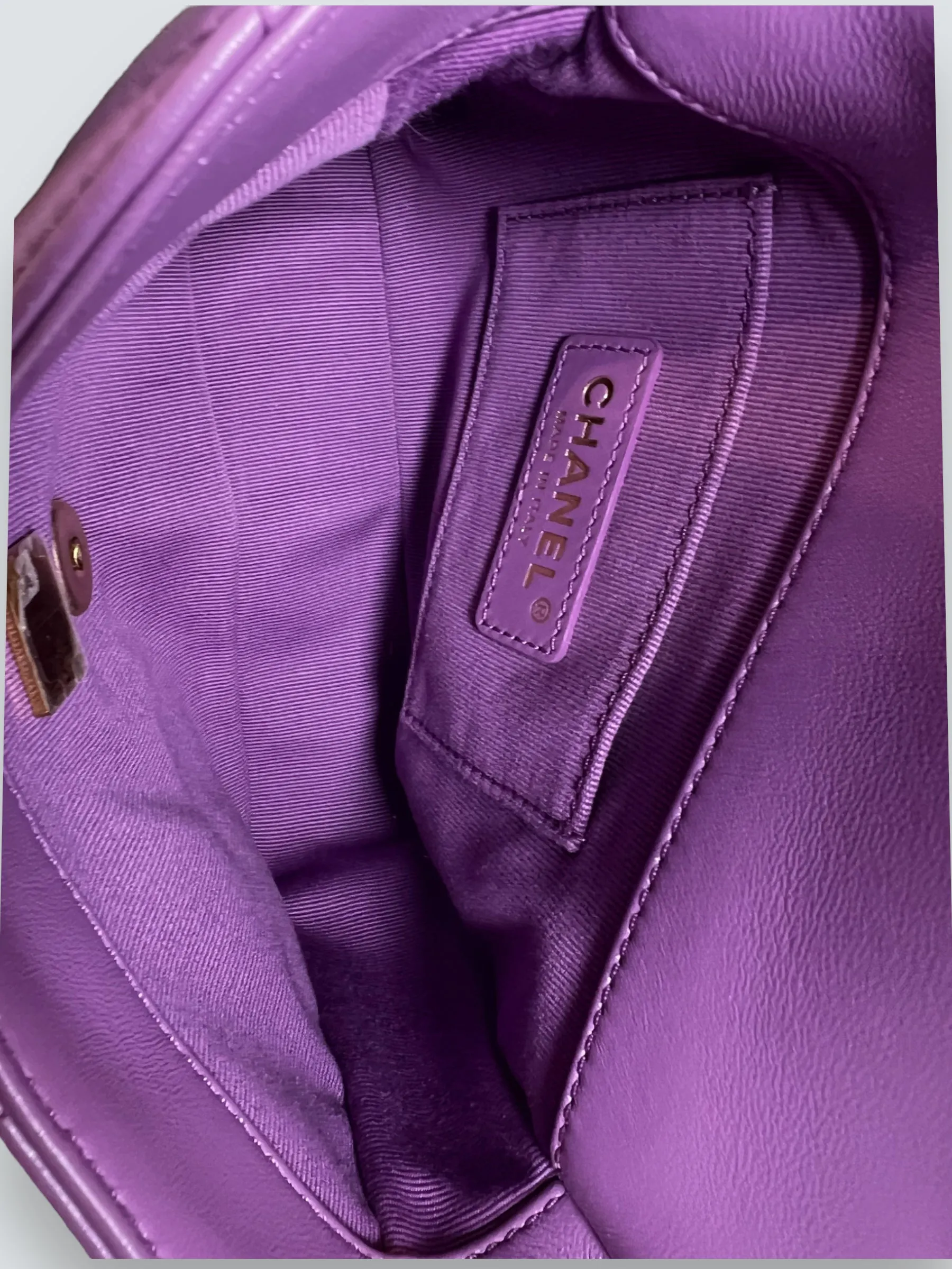 Chanel Lilac Lambskin Leather Mini Lacquered Chain Flap